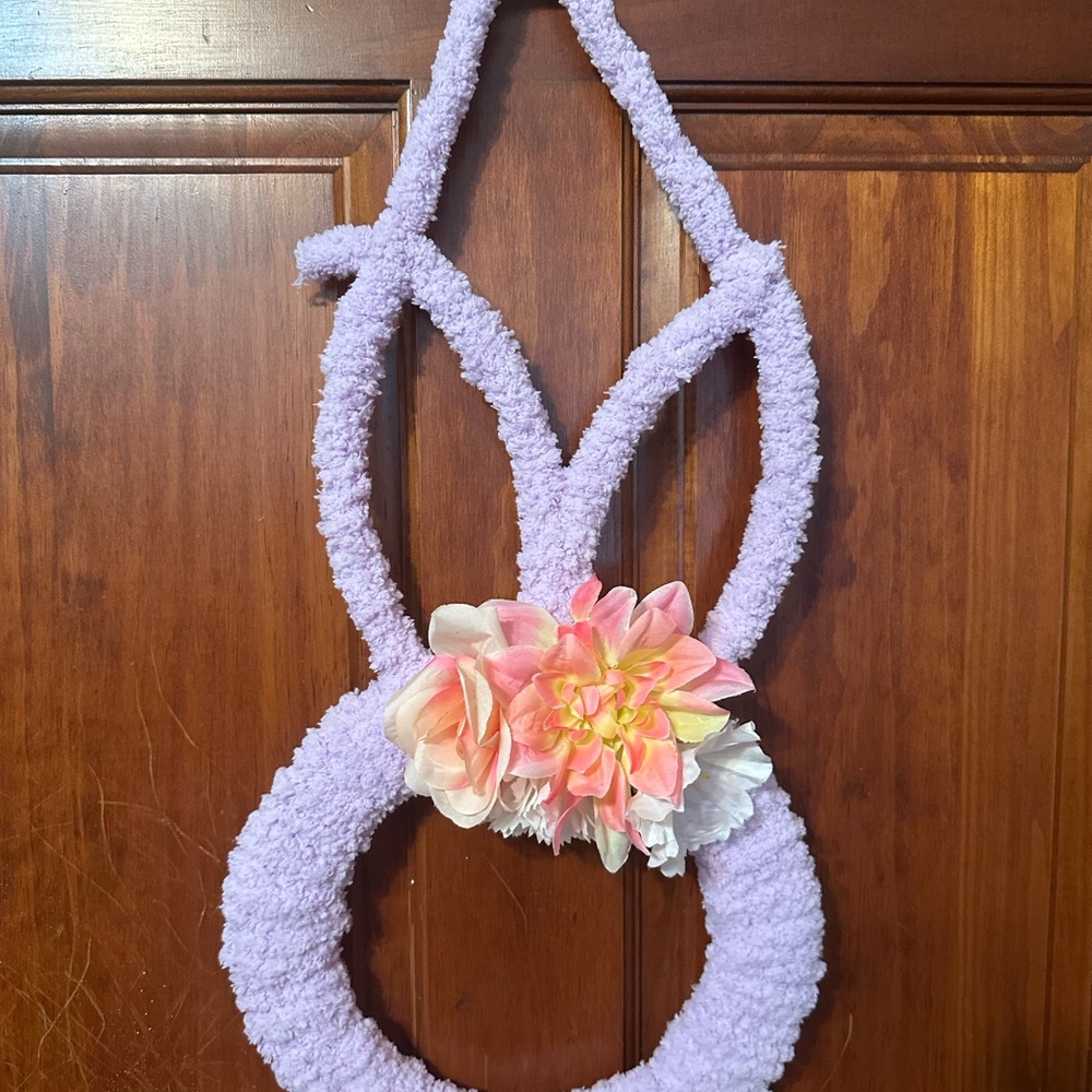 Handmade Purple Bunny Wreath With Flowers - Picture 14 of 16